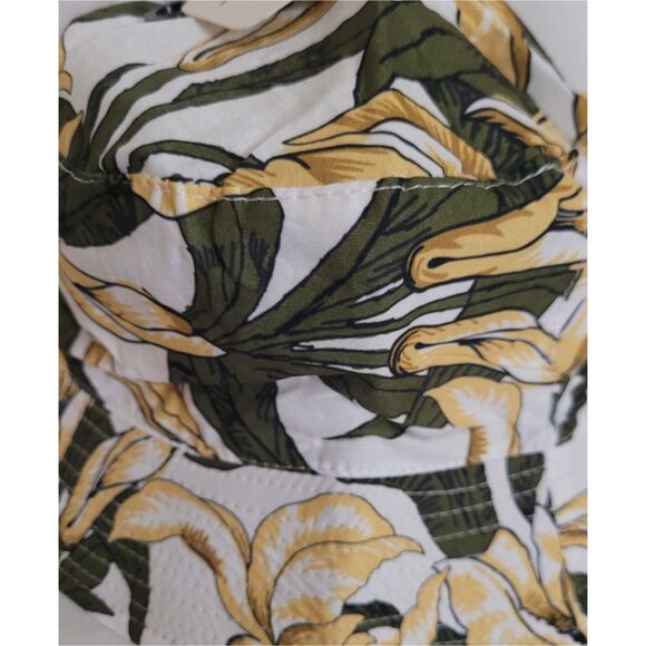 Women's Green Yellow White Leaf Round Polyester Brimmed Bucket Hat Women Shade - Picture 2 of 4